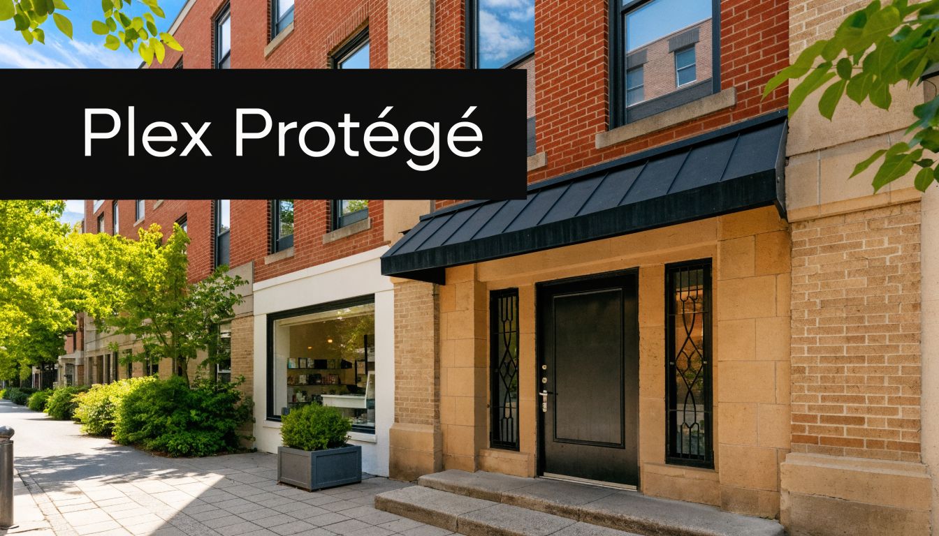 Façade d'un immeuble en briques avec une porte noire élégante et des plantes devant l'entrée.