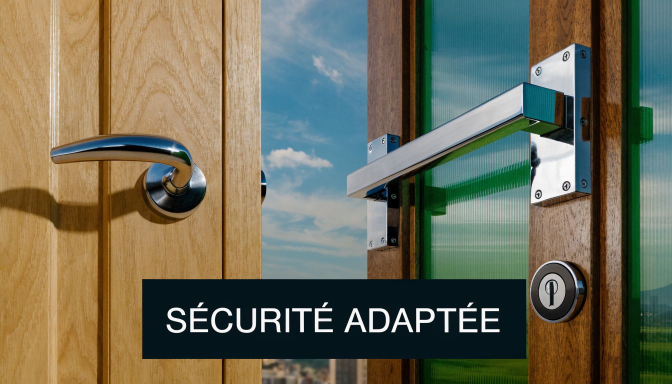 Two types of door handles on wooden frames with the text 