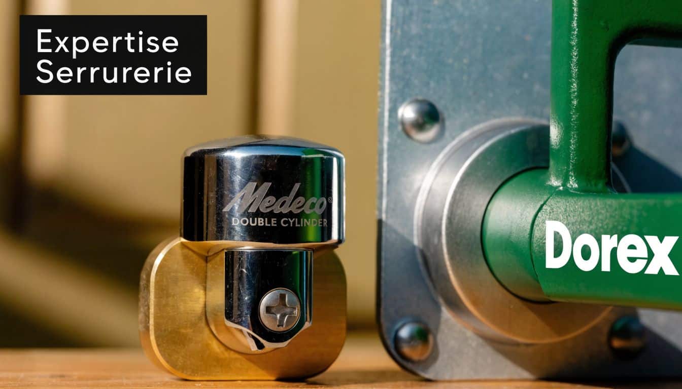 Serrure haute sécurité Medeco avec cylindre double et poignée Dorex pour une protection optimale des portes résidentielles.
