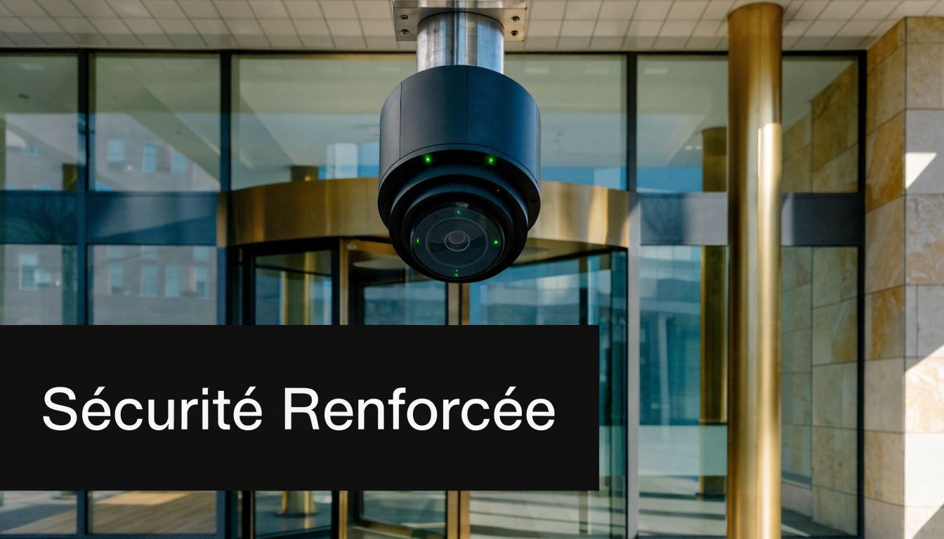 Caméra de surveillance moderne installée au-dessus d'une porte d'entrée vitrée pour une sécurité renforcée.