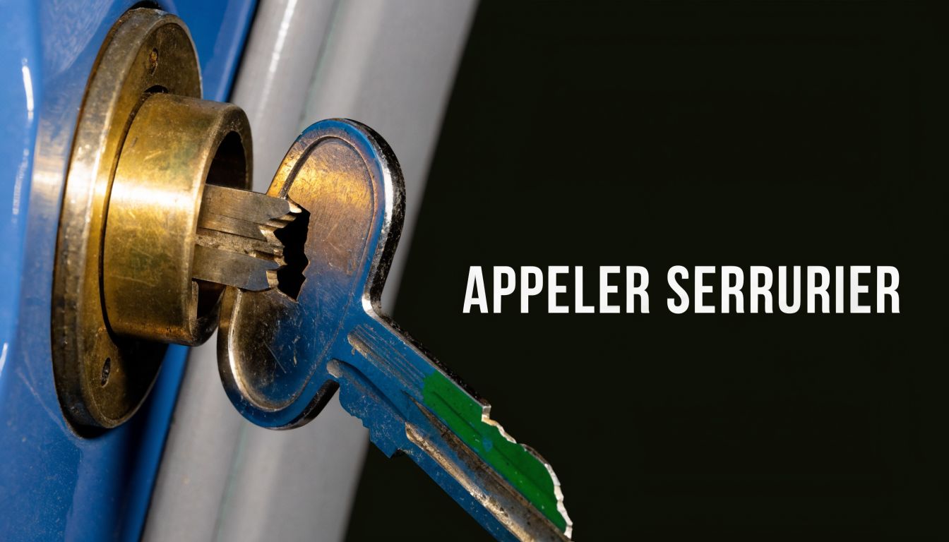 A broken key inside a door lock, illustrating the urgent need to call a professional locksmith.