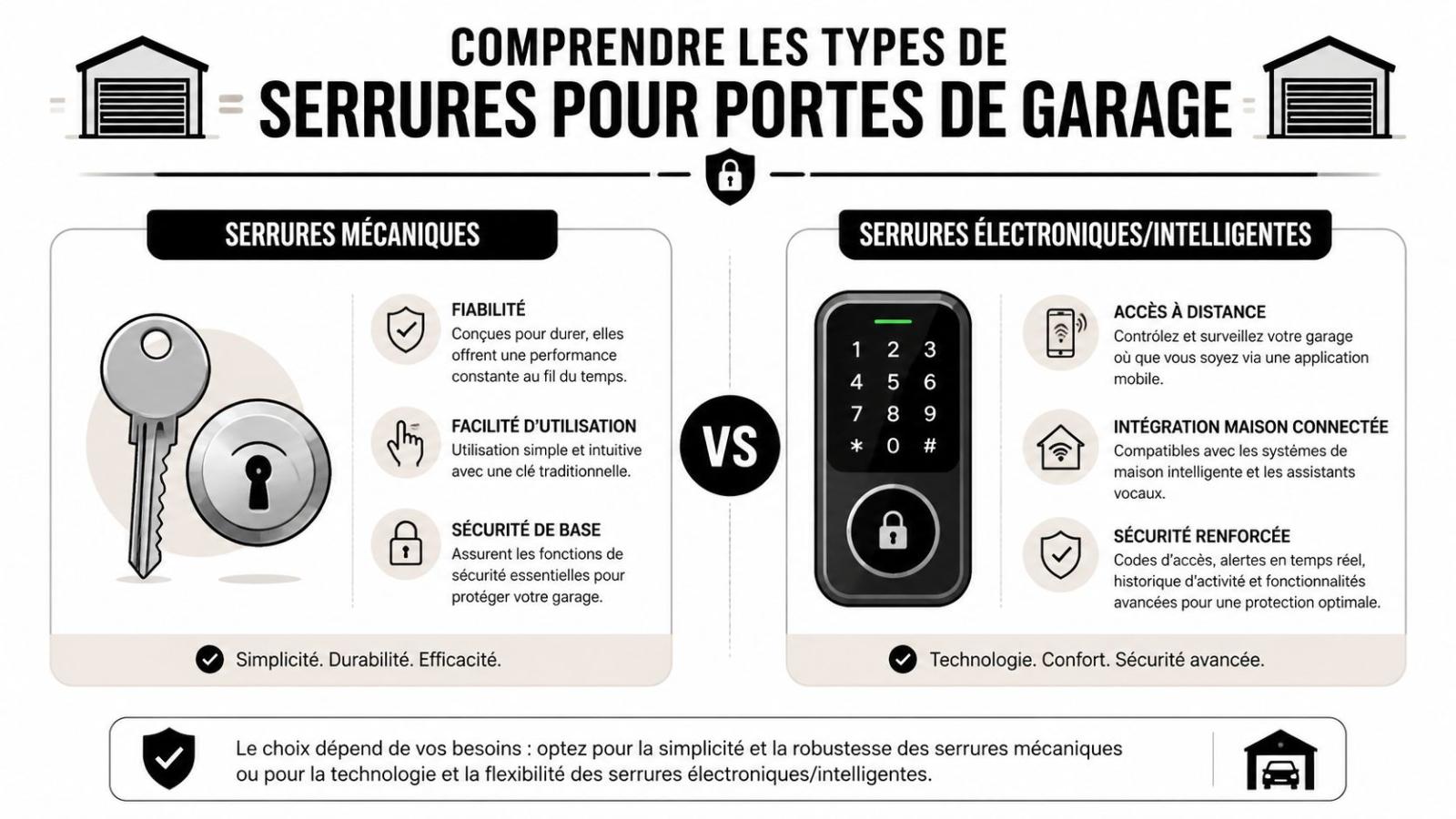 Comparison between conventional mechanical locks and intelligent electronic garage door locks.