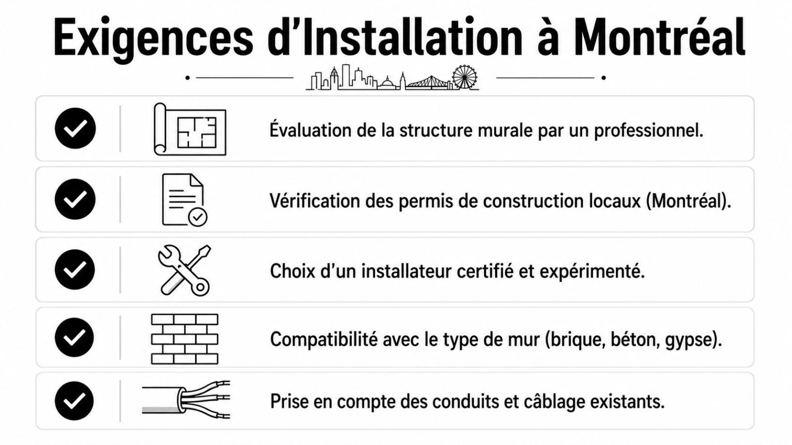 Liste à puces des exigences importantes pour une installation de coffre-fort mural à Montréal.
