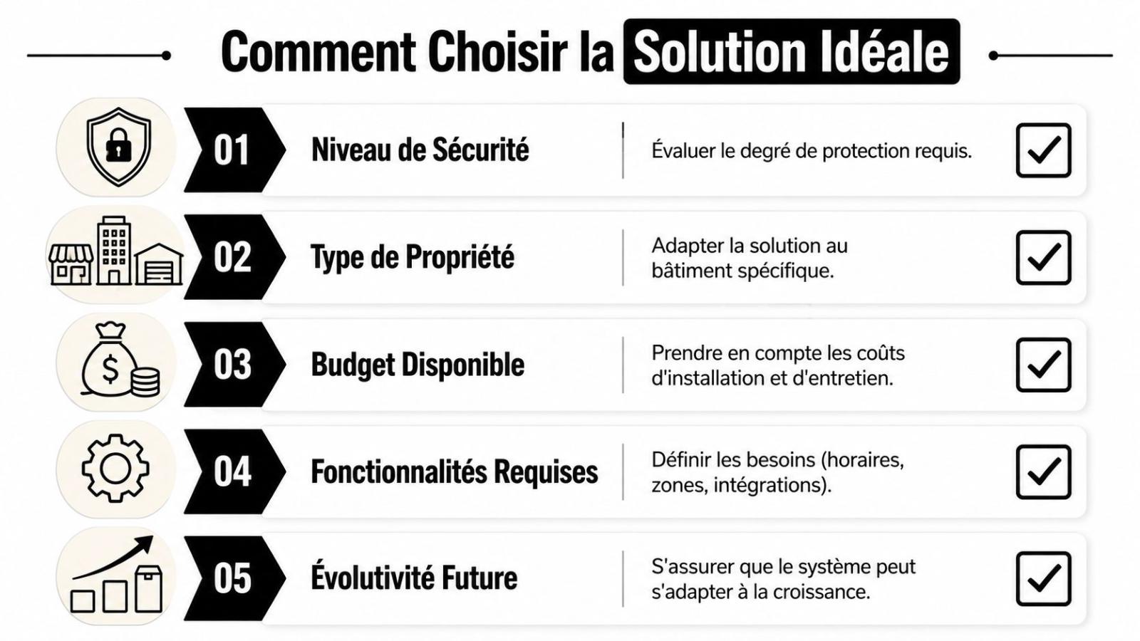 An infographic illustrating five key steps for choosing the ideal access control solution for your building.