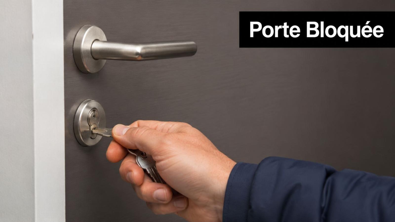 Une main insère une clé dans le cylindre de verrouillage d'une porte sombre pour l'ouvrir ou la déverrouiller.